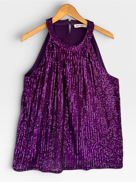 Grace Karin Tops - 🎉5 for $45🎉 Grace Karin sequin top blouse shirt size L